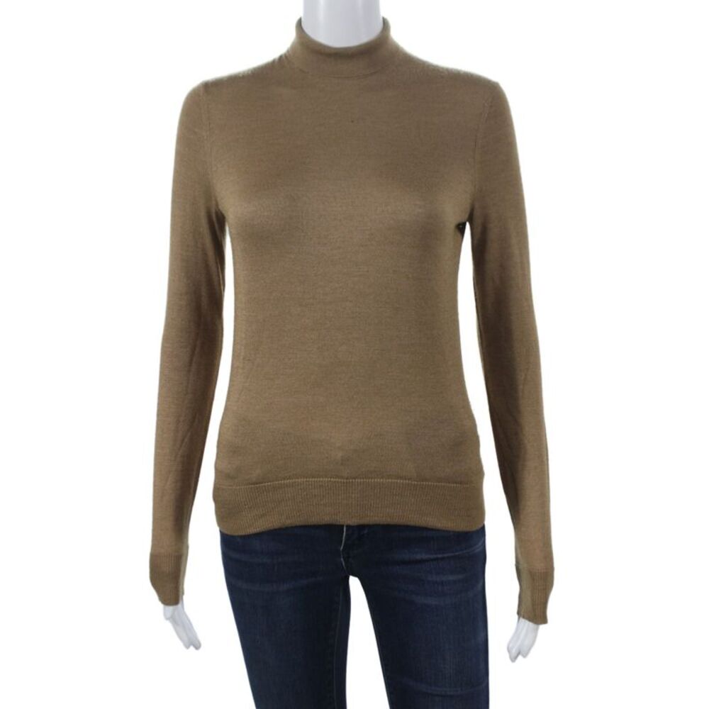 Theory Womens Pullover Sweater Brown Silk Mock Neck Long Sleeve Size S
